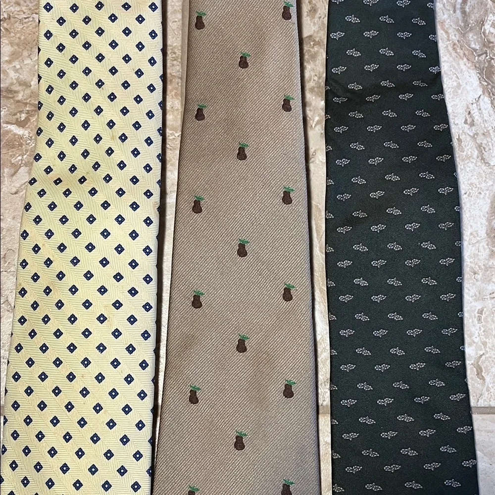 Earth Tones Vintage Men's Tie Bundle- Butter Yellow Pear Print & Charcoal Black